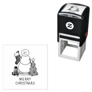 Tampon Auto-encreur Joyeux Noël 2 Arbre Stocker Snowman