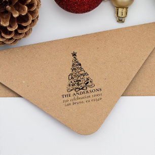 Tampon Auto-encreur Joyeux Noël Arbre de lettres Nom Adresse de retour