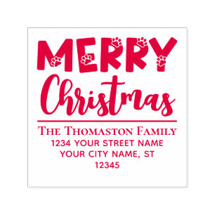 Tampon Auto-encreur Joyeux Noël, Empreintes de pattes de chien #2 Nom 