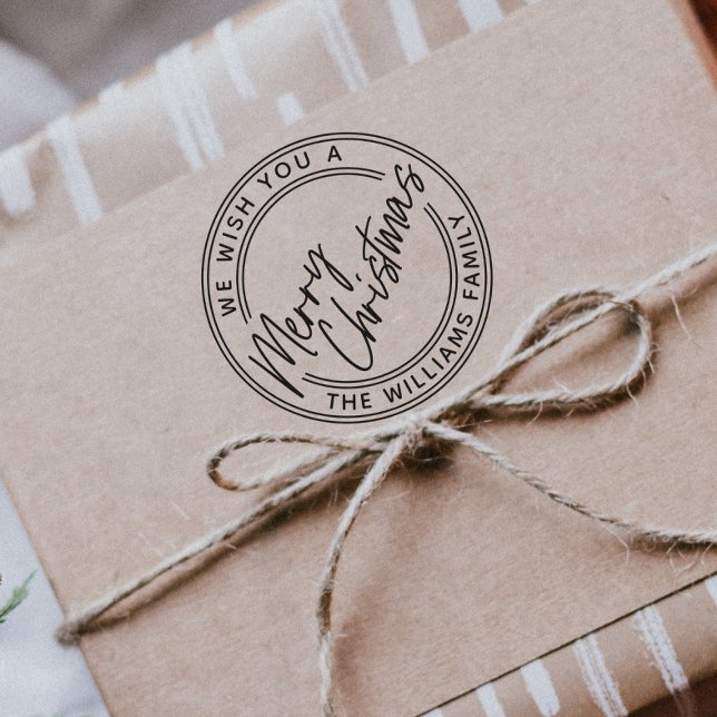Tampon Auto-encreur Joyeux Noël en lettres de script (Modern hand lettered Merry Christmas self-inking holiday stamp for gifts, cards and envelopes, )