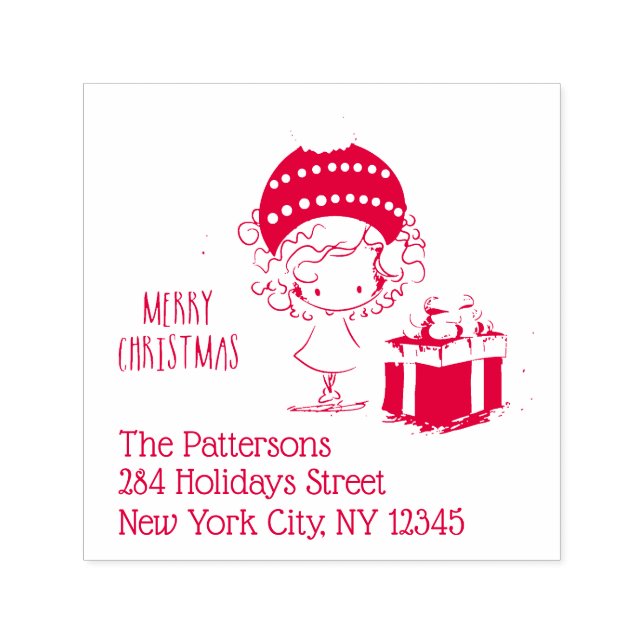 Tampon Auto-encreur Joyeux Noël Fille Cadeau Famille Retour Adresse (Design)