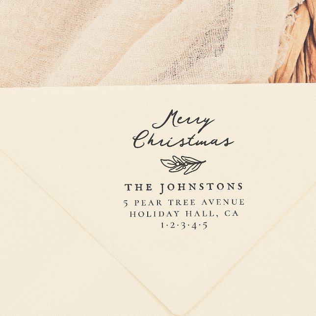 Tampon Auto-encreur Joyeux Noël Holly Sprig Famille Adresse de retour (Créateur téléchargé)