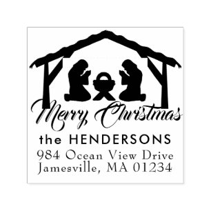 Tampon Auto-encreur Joyeux Noël Manger Scène Retour Adresse