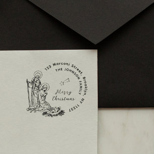 Tampon Auto-encreur Joyeux Noël Nativité Scène Retour Adresse