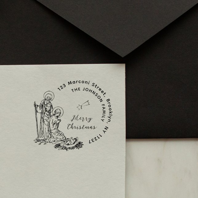 Tampon Auto-encreur Joyeux Noël Nativité Scène Retour Adresse (Créateur téléchargé)