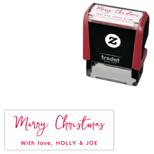 Tampon Auto-encreur Joyeux Noël Nom Écriture Rouge Moderne