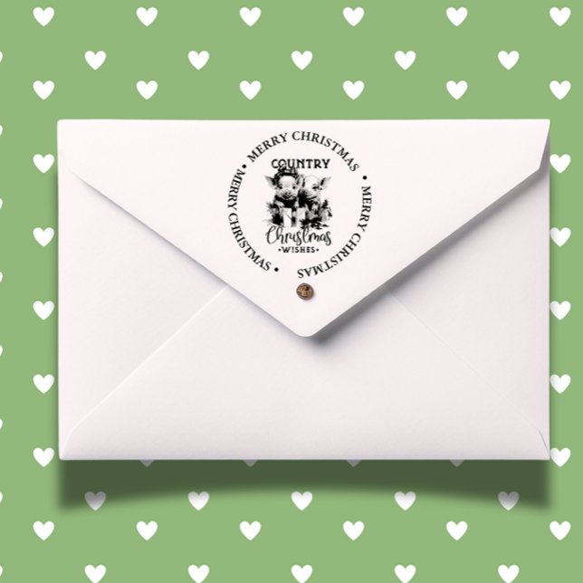 Tampon Auto-encreur Joyeux Noël Pays Piggy thème (Celebrate the season with our Merry Christmas Country Donkey self-inking stamp)