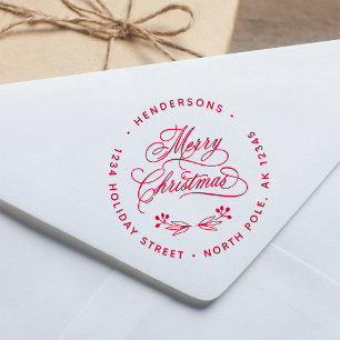 Tampon Auto-encreur Joyeux Noël tourbillonnant Script Retourner l'adre