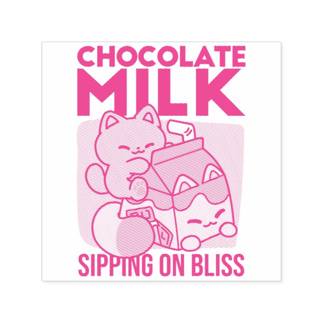 Tampon Auto-encreur Kawaii Chocolate Milk Cat – Cozy Drink & Cuteness  (Design)