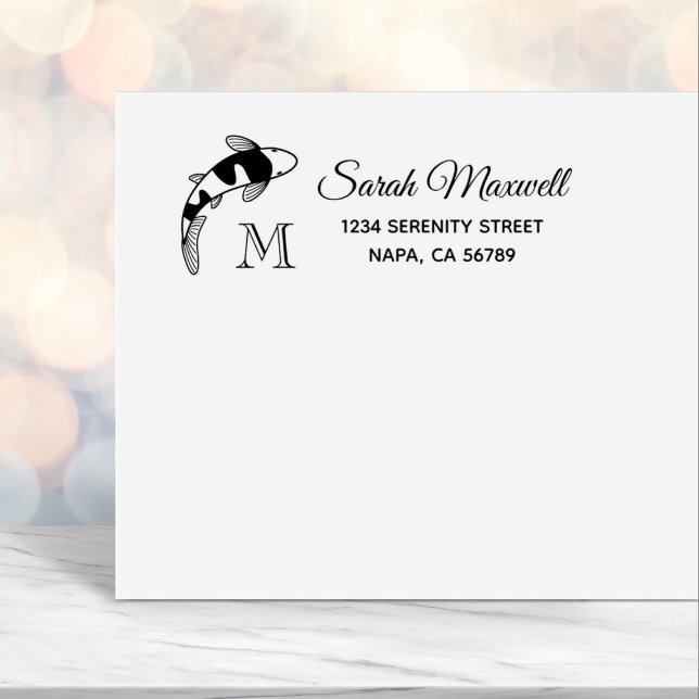 Tampon Auto-encreur Koi Fish Monogramme Adresse de retour initiale (Créateur téléchargé)