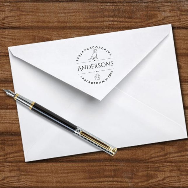 Tampon Auto-encreur Labrador Retriever Outline Return Adresse (Labrador Sitting Silhouette Return Address Self-inking Stamp.)