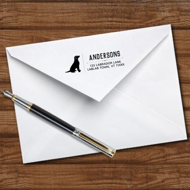 Tampon Auto-encreur Labrador Sitting Outline Adresse de retour (Classic Labrador Silhouette Return Address Self Inking Stamp.)