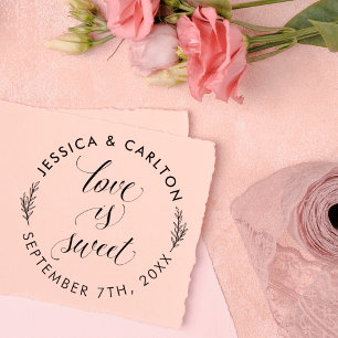 Tampon Auto-encreur L'amour Feuille mignon est doux Merci Mariage rond
