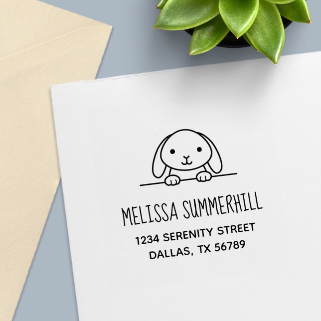 Tampon Auto-encreur Lapin Mignon qui Regarde au-dessus de l'Adresse 2 (Créateur téléchargé)