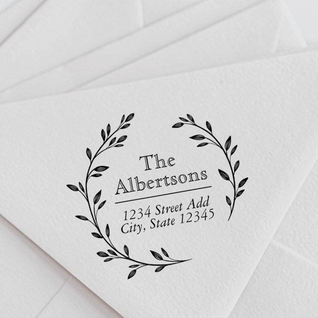 Tampon Auto-encreur Laurel Wreath Nom de famille personnalisé Adresse  (Créateur téléchargé)