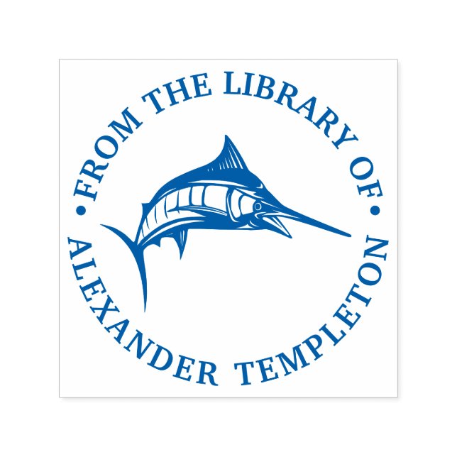 Tampon Auto-encreur Leaping Marlin Nautical Ocean Library Book Name (Design)