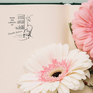 Tampon Auto-encreur Lecture vintage Chambre Calme De La Bibliothèque D