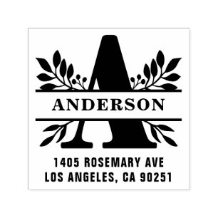 Tampon Auto-encreur Lettre A Classic Foliage Famille Monogramme Adress