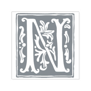 Tampon Auto-encreur LETTRE Alphabet Floral N Typographie Vintage