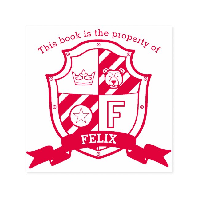 Tampon Auto-encreur Lettre F nom de chevalier ours enfants bibliothèqu (Design)