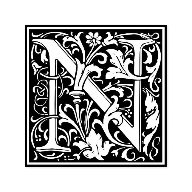 Tampon Auto-encreur Lettre N Art nouveau Carrelage noir et blanc (Design)