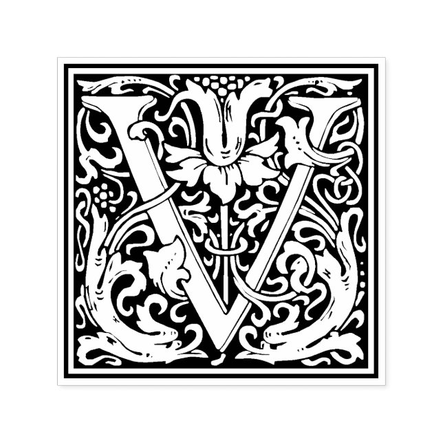 Tampon Auto-encreur Lettre William Morris V Timbre Floral victorien (Design)
