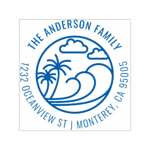 Tampon Auto-encreur Ligne Dessin Tropical Wave Family Adresse de retou