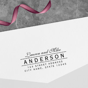 Tampon Auto-encreur Ligne Elegant Nom de couple Adresse de retour