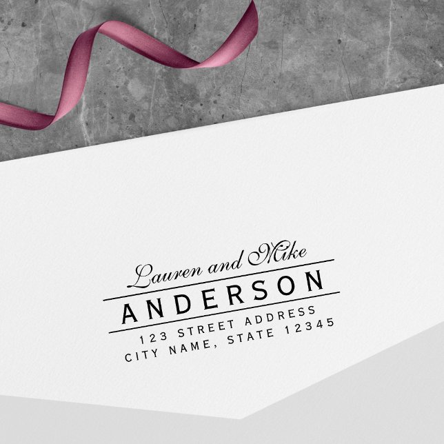 Tampon Auto-encreur Ligne Elegant Nom de couple Adresse de retour (Créateur téléchargé)