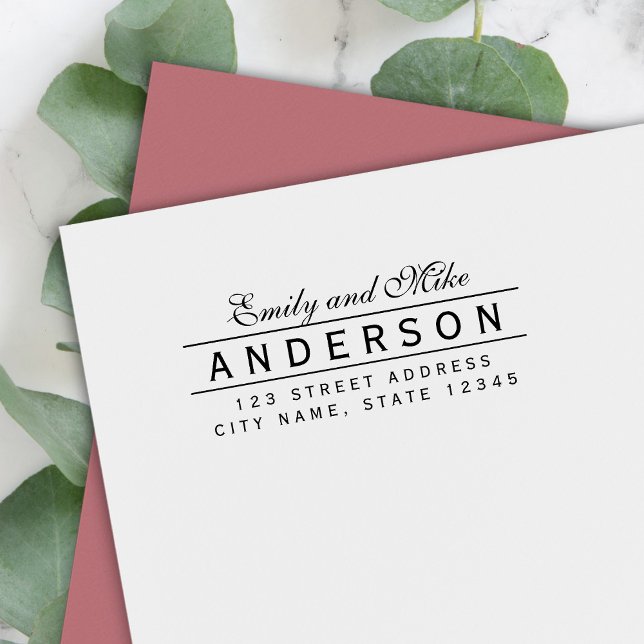 Tampon Auto-encreur Ligne Elegant Nom de couple Adresse de retour (Créateur téléchargé)