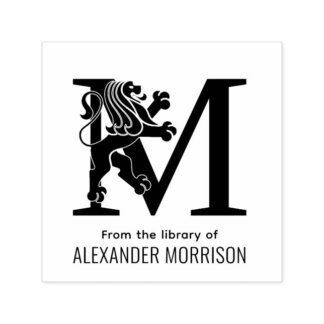 Tampon Auto-encreur Lion Héraldique Debout Sur Une Seule Initiale De N (Design)