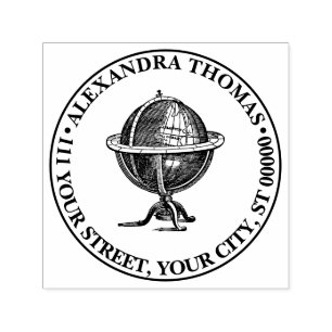 Tampon Auto-encreur Lithographe vintage World Globe Nom du PV Adresse