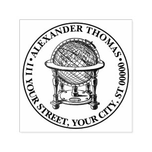 Tampon Auto-encreur Lithographie de globe terrestre vintage #2 Nom Adr