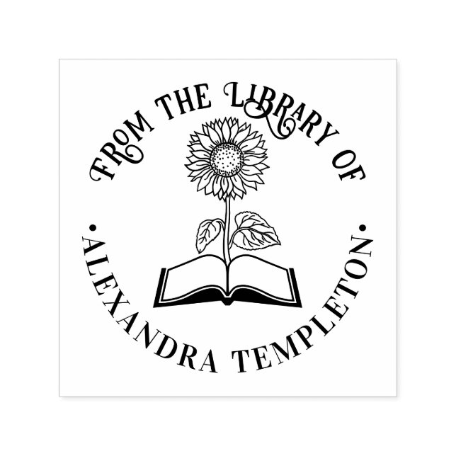 Tampon Auto-encreur Livre avec tournesol « De la bibliothèque de » Ron (Design)