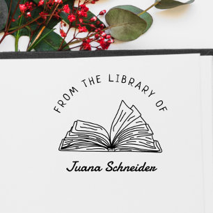 Tampon Auto-encreur Livre de bibliothèque de noms personnalisés manusc