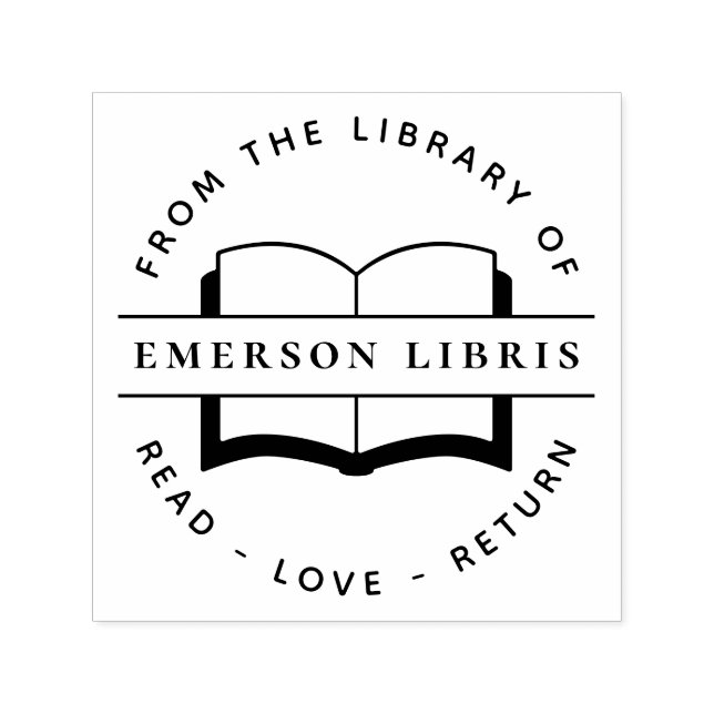 Tampon Auto-encreur Livre De Bibliothèque Personnalisé Élégant "De La  (Design)