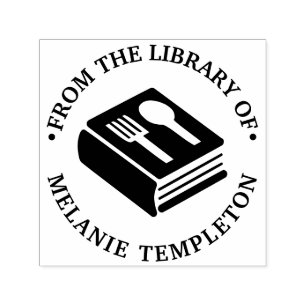 Tampon Auto-encreur Livre de cuisine « De la bibliothèque de » Nom du