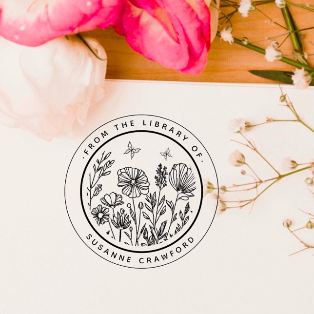 Tampon Auto-encreur Livre Fleur Personnalisé De La Bibliothèque De (Créateur téléchargé)