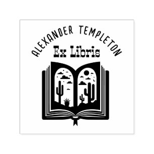 Tampon Auto-encreur Livre ouvert avec pages de paysage désertique “Ex 