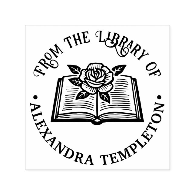 Tampon Auto-encreur Livre ouvert avec rose #1P avec nom de livre de bi (Design)