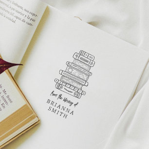 Tampon Auto-encreur Livres Dessés À La Main Depuis La Bibliothèque D'e
