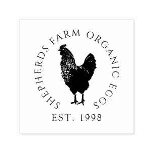 Tampon Auto-encreur Logo de ferme coq rustique vintage en bois de gran