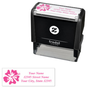 Tampon Auto-encreur Logo de fleur Hibiscus rose adresse de retour pers