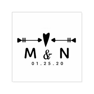 Tampon Auto-encreur Logo de mariage avec nom de couple Flèches de cœur