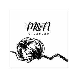 Tampon Auto-encreur Logo de mariage coton plante dessinée à la main
