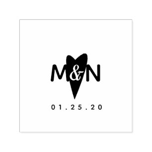 Tampon Auto-encreur Logo de mariage de nom de couples de coeur gras mi