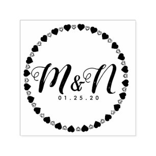 Tampon Auto-encreur Logo de mariage double simple garniture cœur dessi