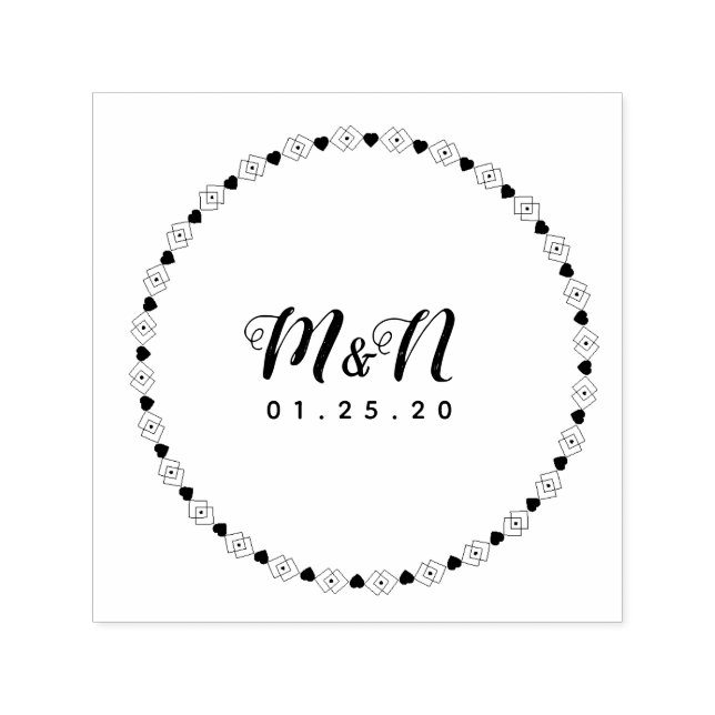 Tampon Auto-encreur Logo de mariage ligne artistique cœur géo rond cir (Design)