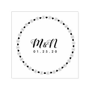 Tampon Auto-encreur Logo de mariage ligne d'art cœur géo rond circulai
