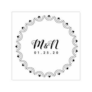 Tampon Auto-encreur Logo de mariage ligne d'art cœur géo rond dessiné